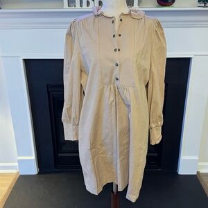 Pomander Place Ruffle Collar Shirt Dress Tunic – Tan – Size XL